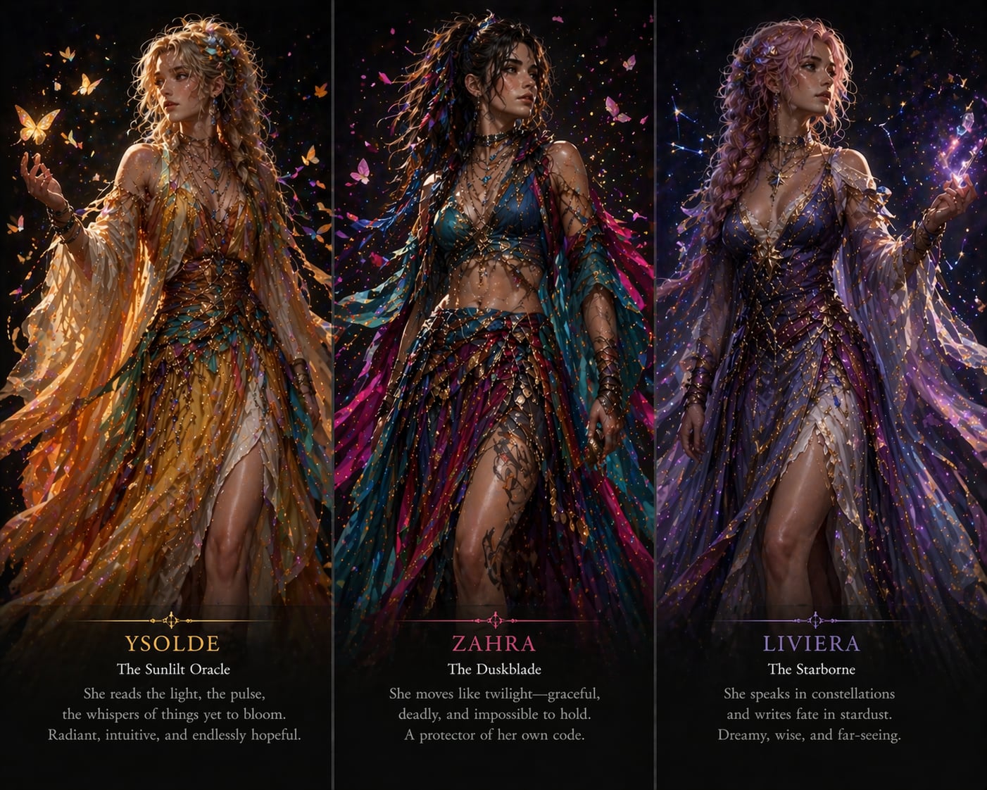 Three oracle fantasy characters